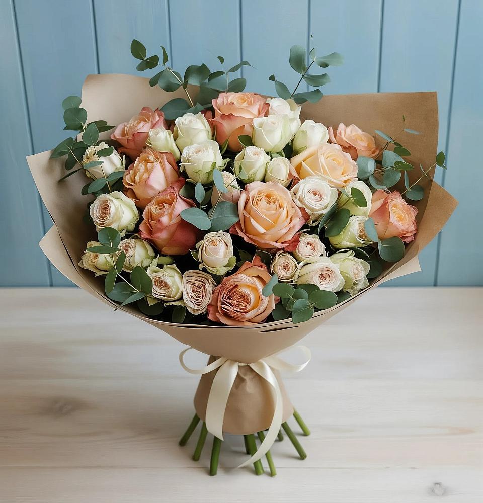 Букет цветов из: Альстромерии и Розы в Дыгулыбгее