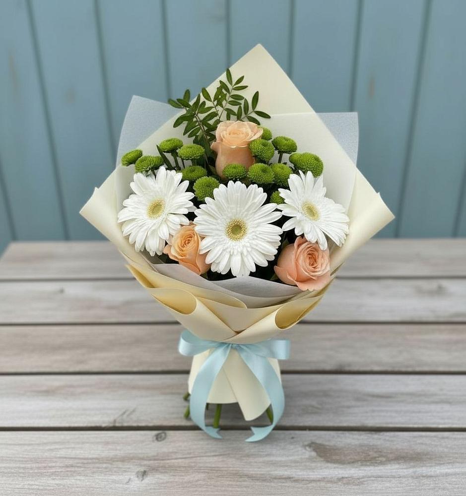 Букет цветов из: Герберы, Розы и Хризантемы в Дыгулыбгее