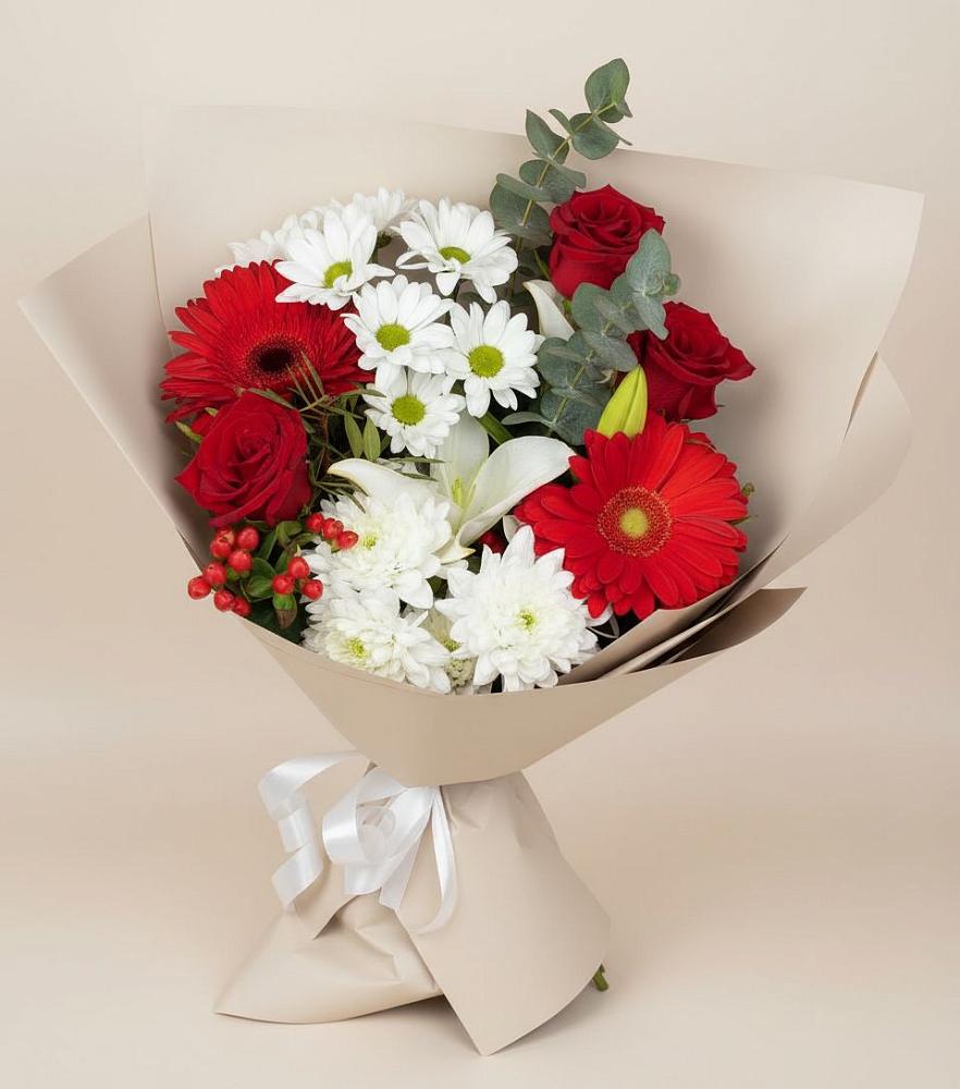 Букет цветов из: Розы, Хризантемы, Герберы и Лилии в Дыгулыбгее