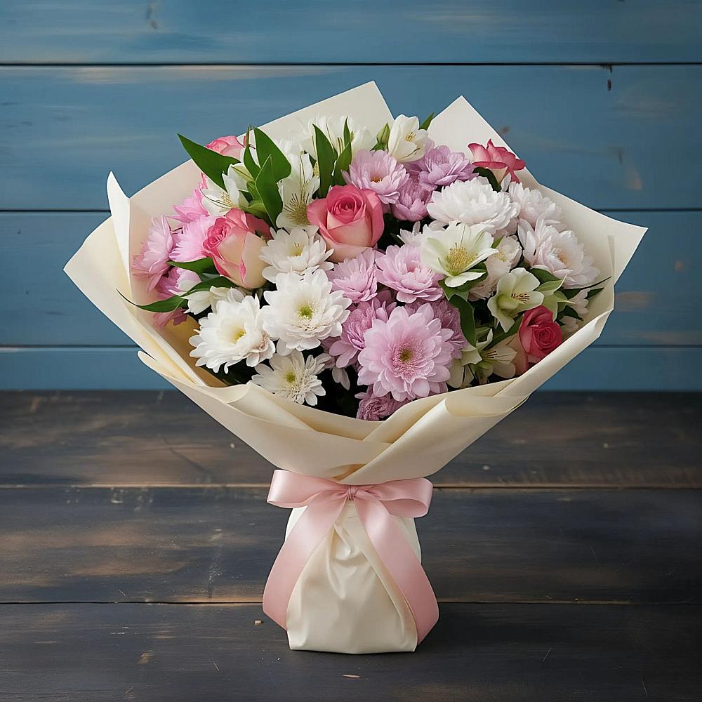 Букет цветов из: Хризантемы, Альстромерии и Розы в Дыгулыбгее